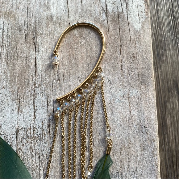 FP Green Feather Behind the Ear Statement Earrings - Picture 4 of 4